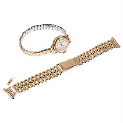 9ct gold gents wristwatch bracelet and a 9ct gold Corvette ladies wristwatch on rolled gol...
