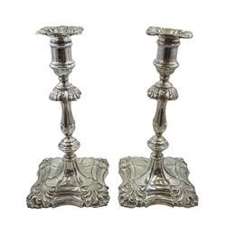 Pair of Edwardian silver candlesticks, with removable sconces by James Deakin & Sons, Sheffield 1905, height 27.5cm