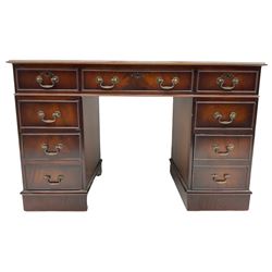 Georgian design twin pedestal desk, fitted with nine drawers