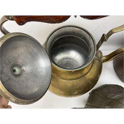 Collection of brassware, to include, kettles, jugs, owl figures etc