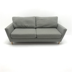  Contemporary three seat sofa upholstered in grey fabric, W201cm  