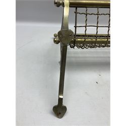 Railway interest - carriage compartment style wall mounting brass and mesh luggage rack, the ends cast with the initials NSWR (New South Wales Railroad) L77cm