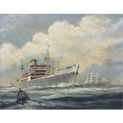 Harold Ing (British 1900-1973): Bencleugh Ship Heading Out, oil on canvas signed 39cm x 49cm 