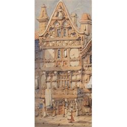 Attrib. Samuel Prout (British 1783-1852): Ornately Carved Continental Timber Framed House,...