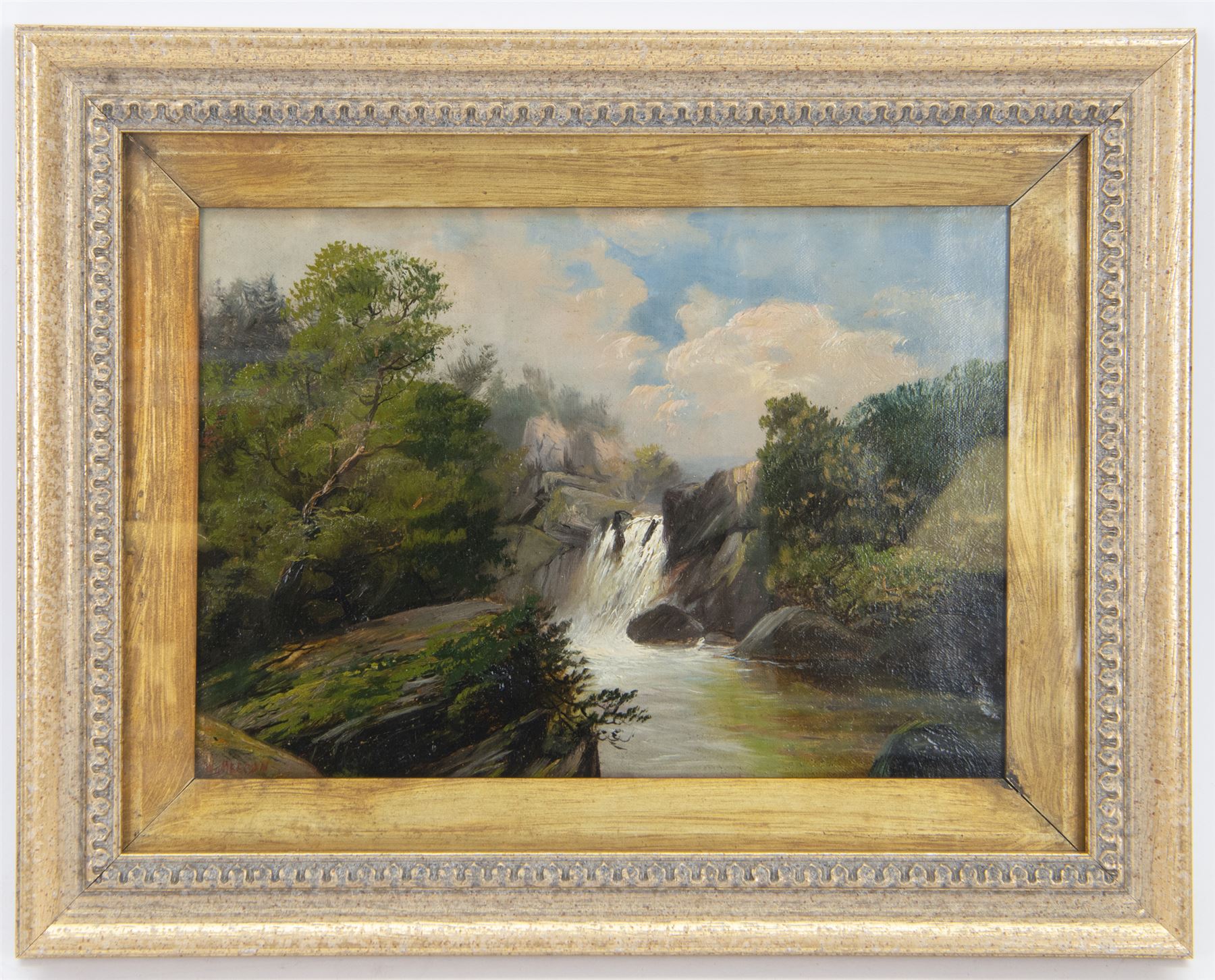 Walter Linsley Meegan (British c1860-1944): Waterfall and River Landscapes, pair oils on canvas signed 24cm x 34cm (2)