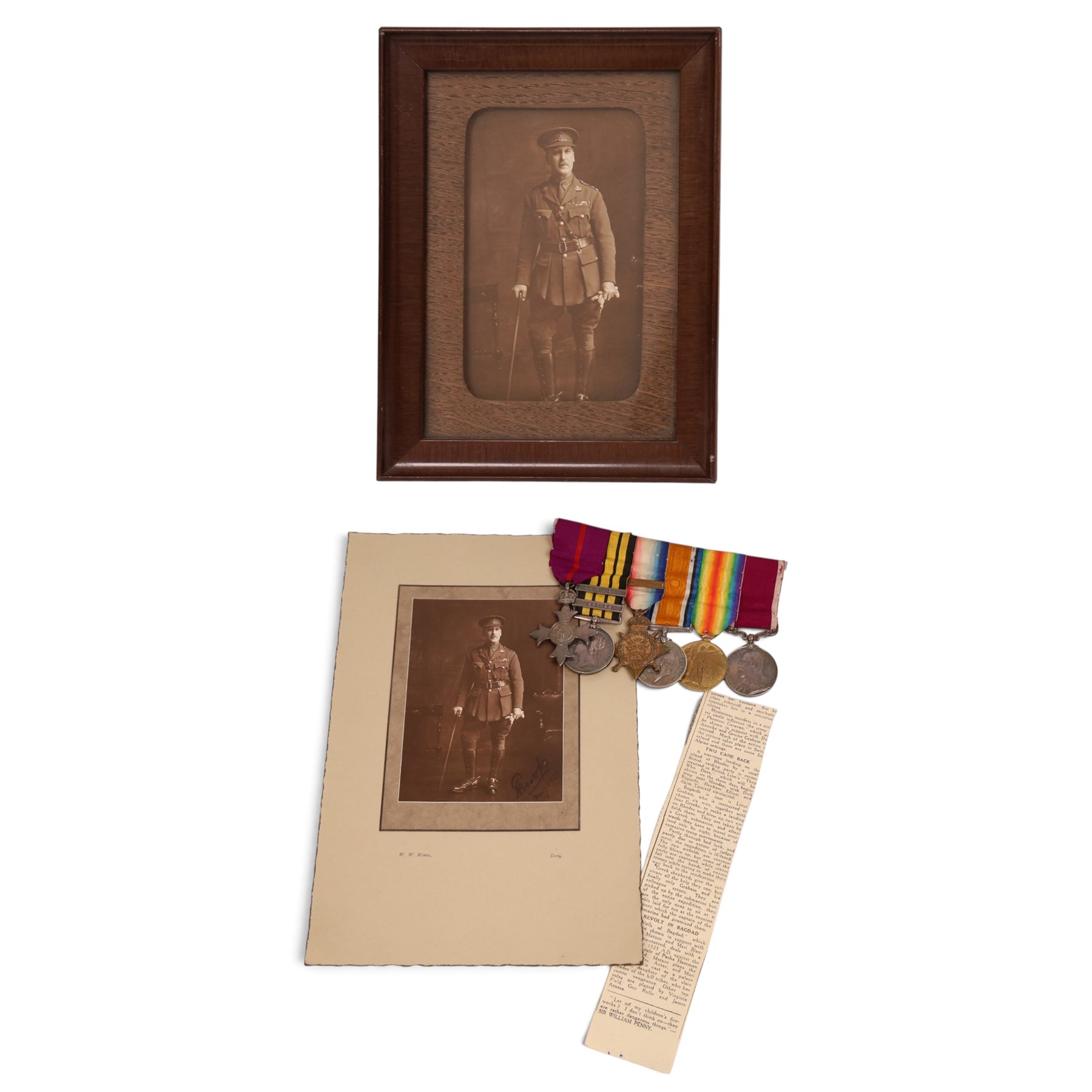 MBE set of six medals, comprising George V MBE, East and West Africa medal with 1898 and 1897-98 clasps, 1914 Star, War medal, Victory medal and Long Service medal, Awarded to 3884 R.S Mjr A Troops Notts & Derby R, with a photograph of British military service man, probably A Troops
