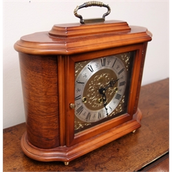  Rapport London walnut cased mantel clock, brass dial with a silvered Roman chapter ring, triple train movement, Westminster chime, H30cm, W31cm x D15cm   