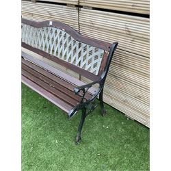 Large cast metal and wood slatted garden bench with lattice back - THIS LOT IS TO BE COLLECTED BY APPOINTMENT FROM DUGGLEBY STORAGE, GREAT HILL, EASTFIELD, SCARBOROUGH, YO11 3TX