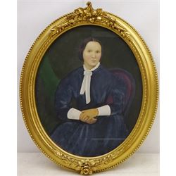 Portrait of a Lady, 19th century oval oil on board unsigned 36.5cm x 29.5cm in ornate gilt frame