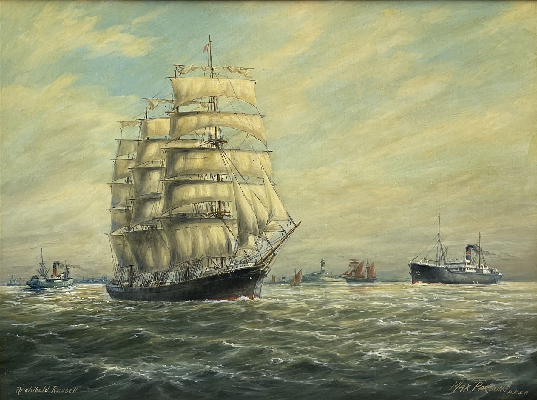 Max Parsons ARCA (British 1915-1998): 'Archibald Russell off Spurn Head', oil on board signed and titled 44cm x 59cm