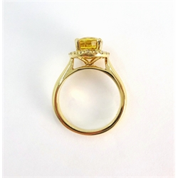  18ct gold yellow sapphire and diamond halo cluster ring hallmarked sapphire approx 3.7 carat  