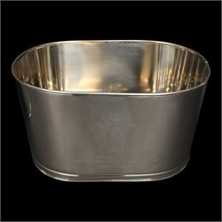 Pair oval champagne coolers, engraved 'I drink champagne when I win to celebrate ... and I drink champagne when I lose to console myself' H25cm, L43cm 