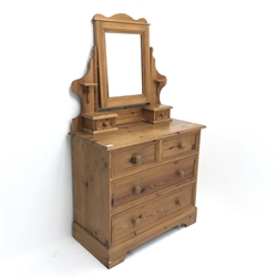 Solid pine dressing chest, two short and two long drawers, plinth base (W92cm, H81cm, D46cm) with mirror (2)