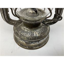 Copper and brass ship’s lamp marked ‘Anchor’, H25cm, Feuer hand storm lantern, Bialaddin Model 315 paraffin lamp and an Anchor lamp (4)