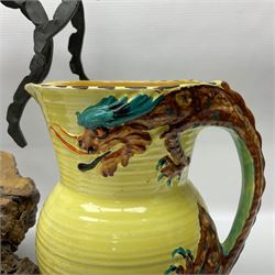 Bristol blue glass vase and goblet, together with Burleigh jug and other collectables