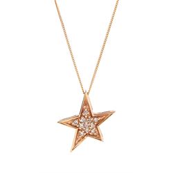 14ct rose gold diamond star pendant, on 18ct rose gold necklace chain, hallmarked