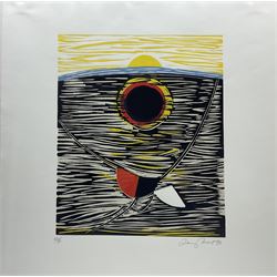 Sir Terry Frost RA (British 1915-2003): 'Trewellard Sun II' (Kemp 111), artist's proof linocut signed dated '90 and numbered V from an edition of 40 + 5 APs 46cm x 38cm with full margins