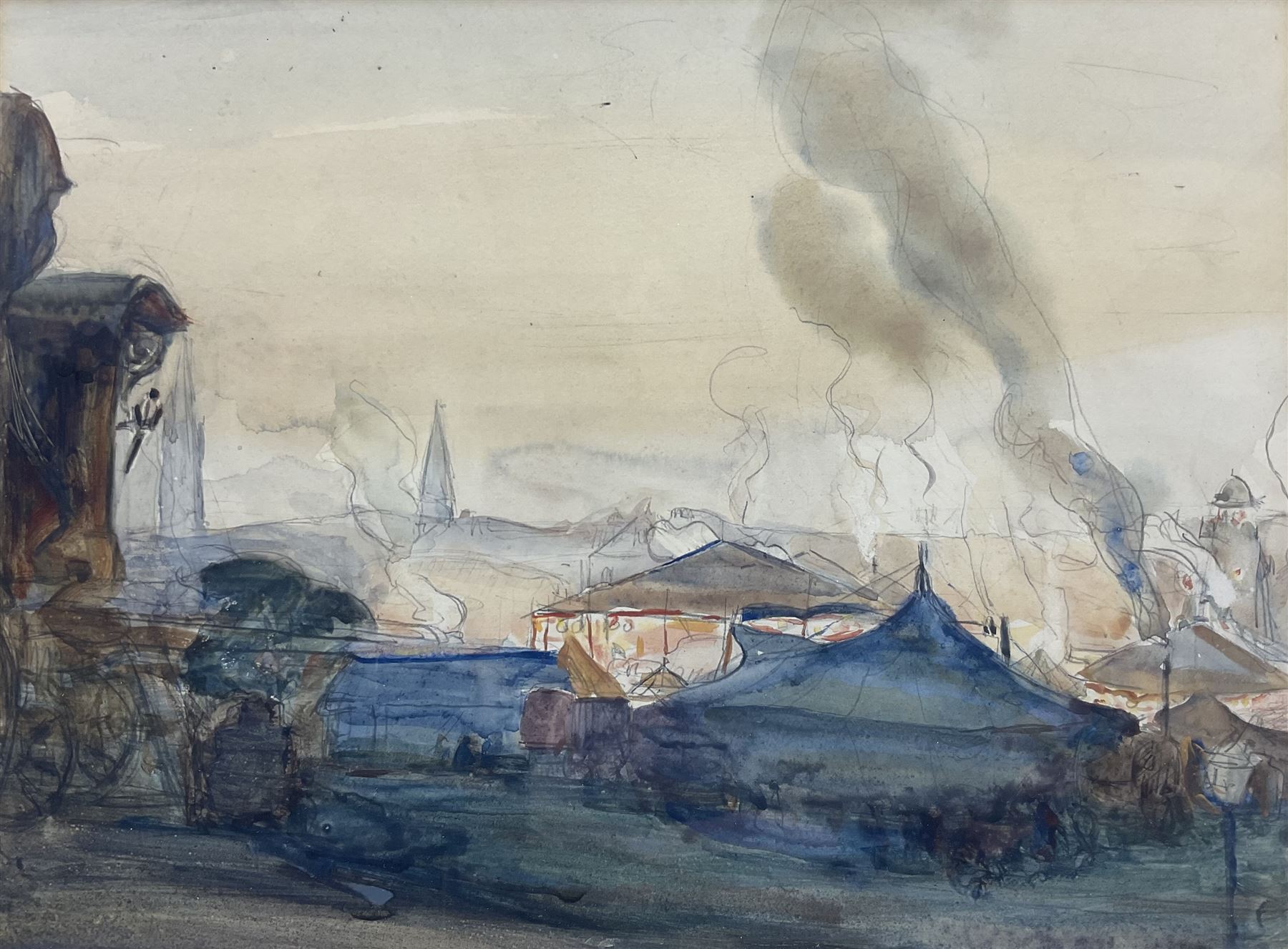 Florence Adelina Hess (Staithes Group 1891-1974): Woodhouse Moor Feast - Leeds, watercolour unsigned 26cm x 36cm 
Provenance: by direct descent from the family of Mark Senior, the artist's friend and teacher.