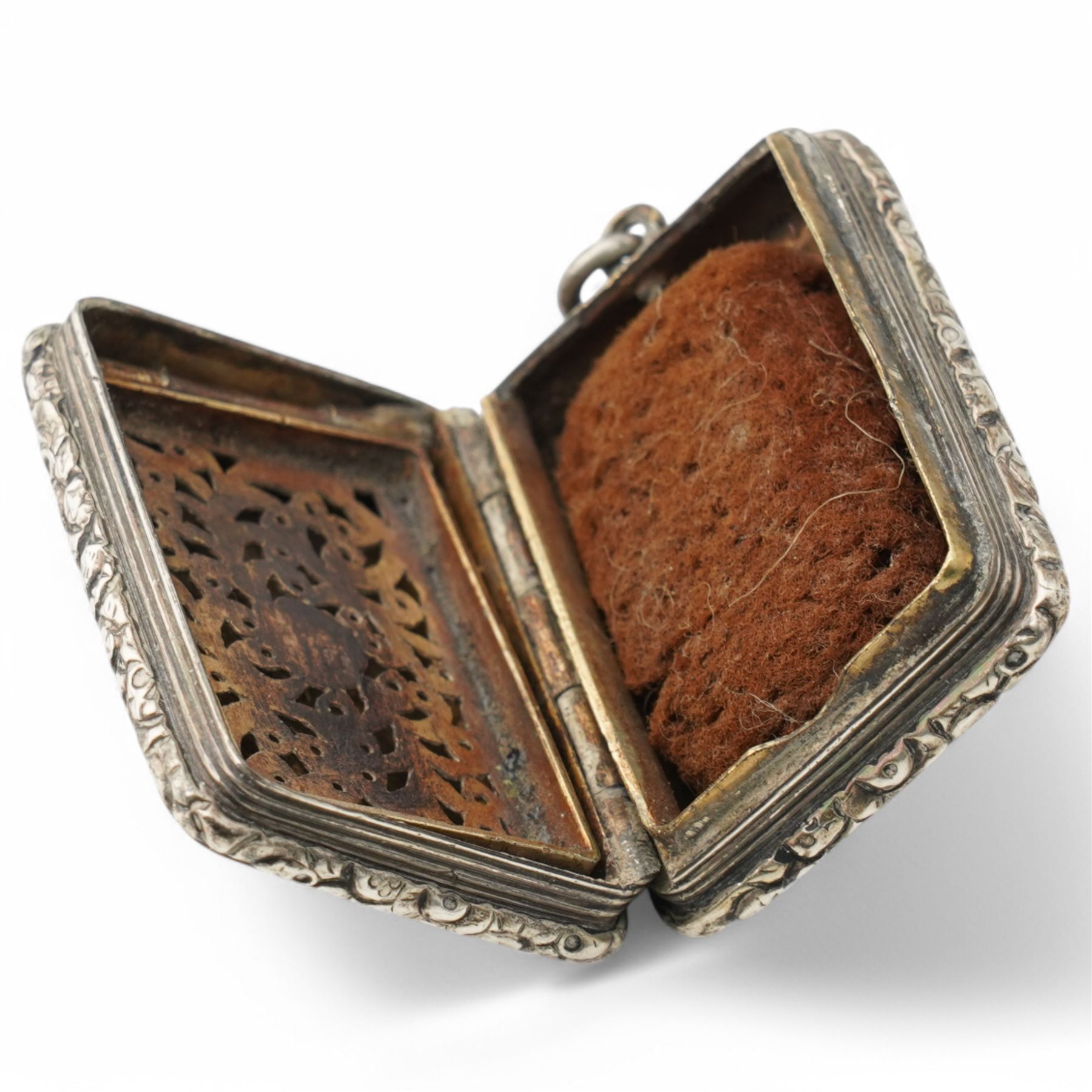 George IV silver vinaigrette with pierced and gilded grille Birmingham 1821 Maker John Shaw and a Victorian vinaigrette with engraved decoration Birmingham 1836 (2)