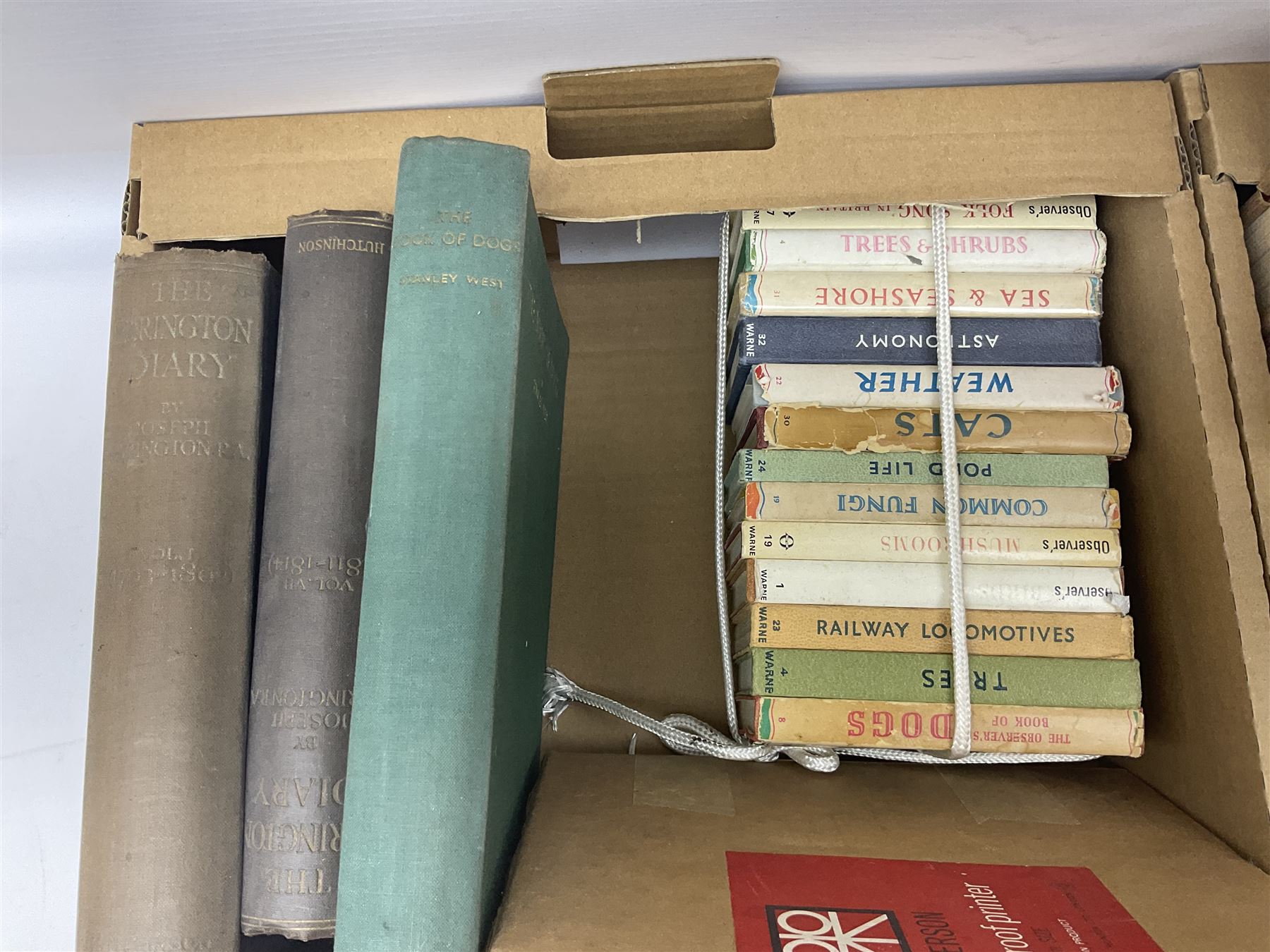 Collection of books and stamps, to include The Wonder books of Ships, The Wonder books of Aircrafts, The Farington Diary four volumes, dog books etc, in three boxes 