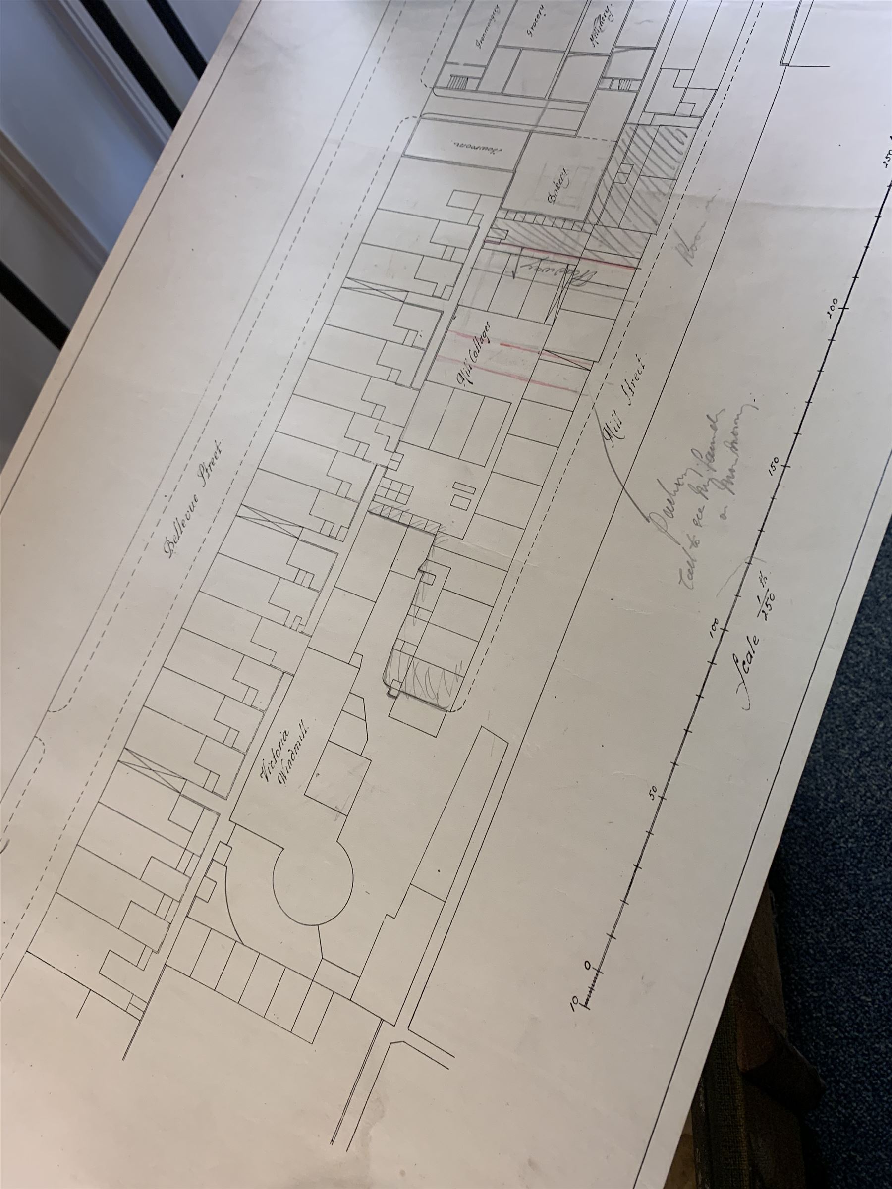 Thomas William Whipp ARIBA (1880-1950) (Chartered Architect and Surveyor): Quantity of architectural drawings and plans relating to Scarborough including: Manor Road Boarding House 1932, Temperance Hall Falsgrave Road 1935, Londesborough Theatre and Picture House 1930 Cooperative Bakery Victoria Road 1938, 4 Valley Bridge Parade 1927, Cooperative Society 181-183 Dean Road 1931, Mill Lane Bakery 1938, housed in a canvas steamer style trunk, wood and metal bound, L91cm