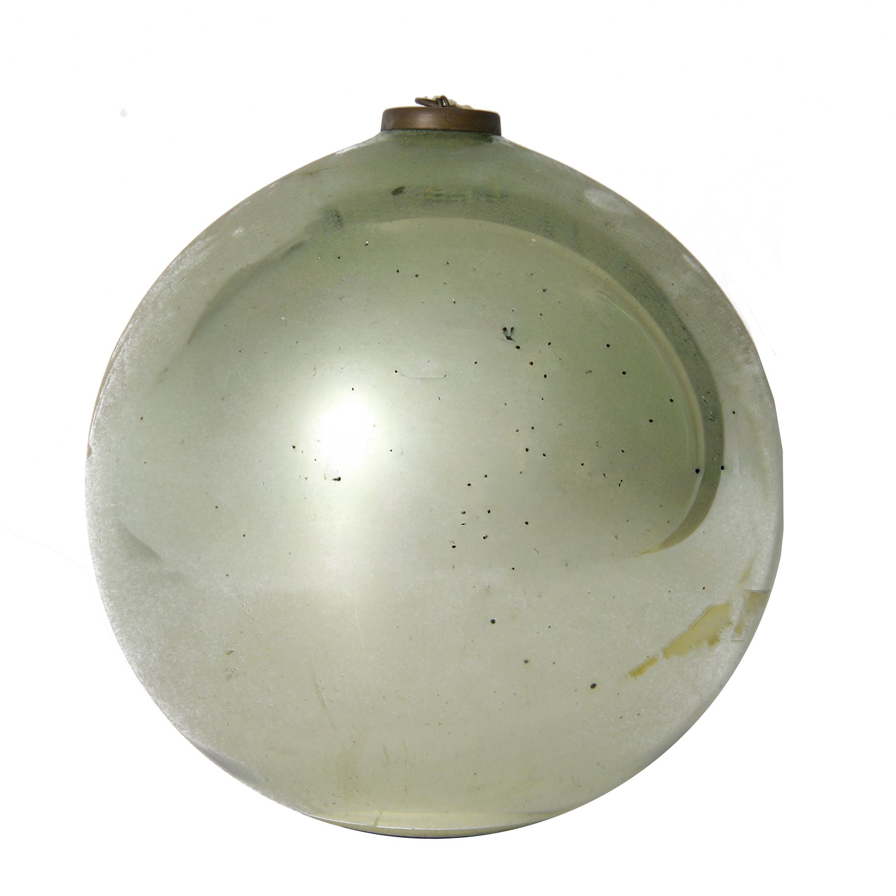 Late 19th century pale green glass witches ball, metal hanging pendant, D28cm