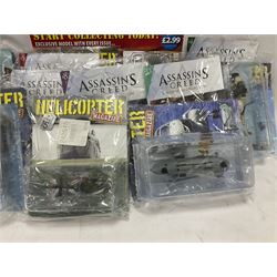 Fifteen Amer Czechoslovakia periodical issued metal models of helicopters each in unopened original packaging with copy of 'Helicopter Magazine'; together with seven unopened Hachette 'Assassin's Creed' periodical figures with magazines (22)