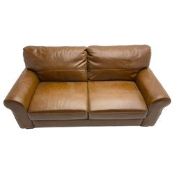 Two seat sofa, upholstered in tan leather