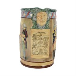 Royal Doulton The George Washington Jug, designed by Charles Noke and Harry Fenton a bicentenary jug modelled in relief with scenes relating to the signing of the Declaration of Independence, the handle in the form of the U.S. flag, H27cm