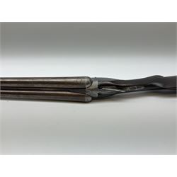 Lincoln Jeffries 12-bore side-by-side double barrel lightweight boxlock non-ejector sporting gun,  out-of-proof 66cm damascus barrels with sunken ribs, profusely engraved action, Prince of Wales walnut stock with chequered pistol grip and fore-end and thumb safety, sling swivels under barrel and stock, serial no.2139(?), L107.5cm overall RFD ONLY