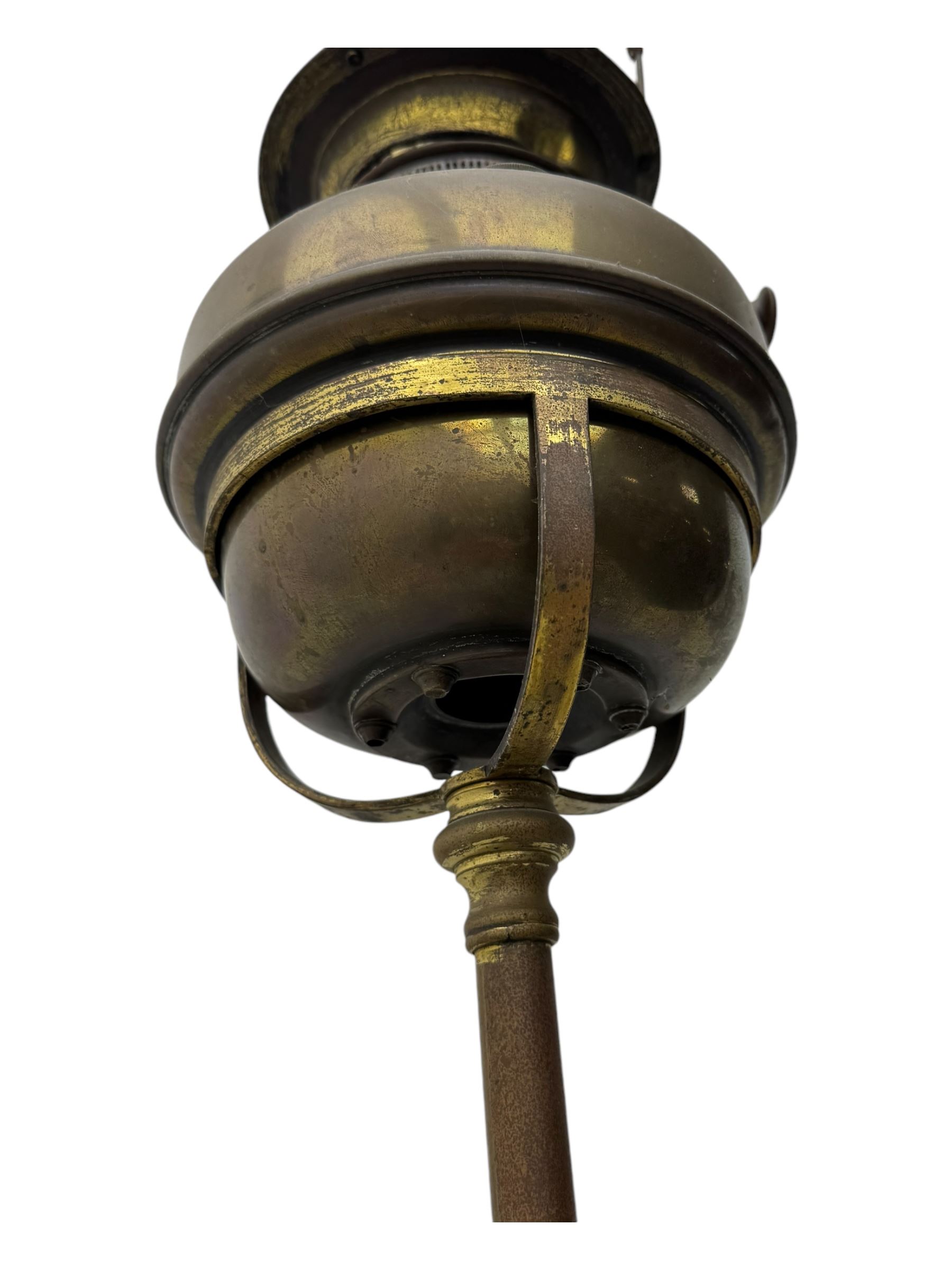 19th century brass floor standing oil lamp 