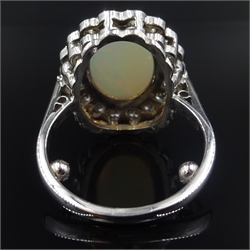  Opal and diamond white gold cluster ring, hallmarked 18ct  