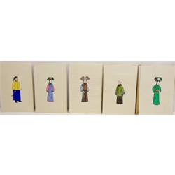  Chinese Figures, five 20th century paintings on paper unsigned 30cm x 20cm (4) unframed  
