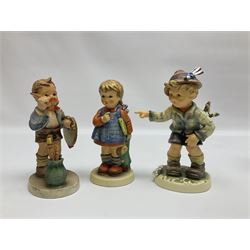 Eight Hummel figures by Goebel, to include special edition marking 100th Anniversary of Aviation no 2173 and no 2133 modelled as three girls with flowers, tallest H17cm