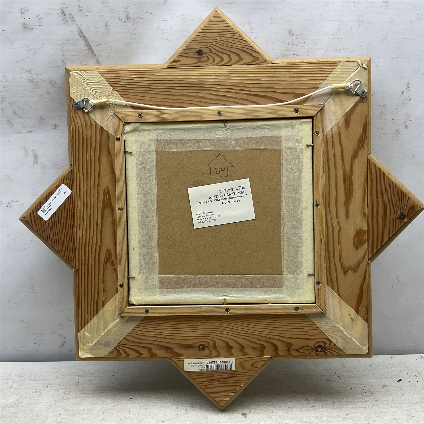 Robert H Lee (British 1915-2007): 'Roman Fresco Remains', oil on canvas board, signed and dated '01, in frame formed as a star, titled verso 24cm x 24cm 
