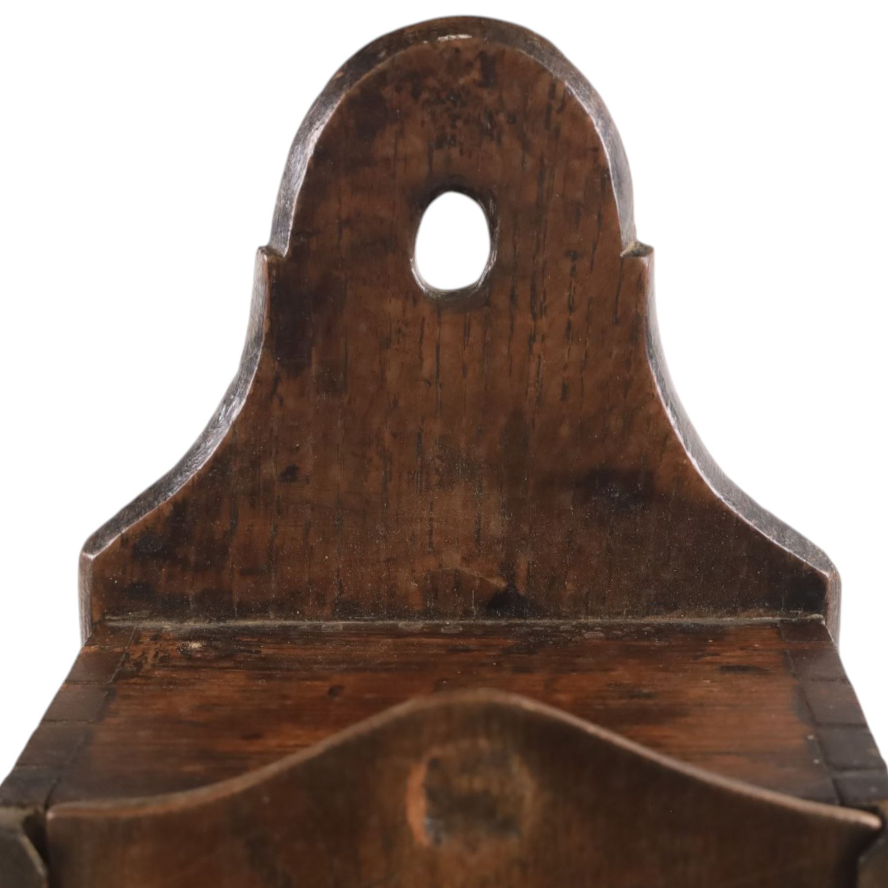 Late 18th century oak candle box and 19th century carving, candle box H44cm