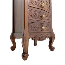 French style mahogany five drawer pedestal chest