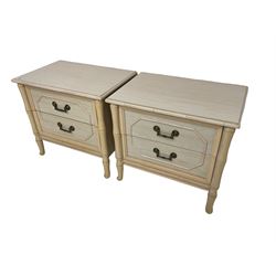 Pair of bamboo style two drawer bedside lamp chests