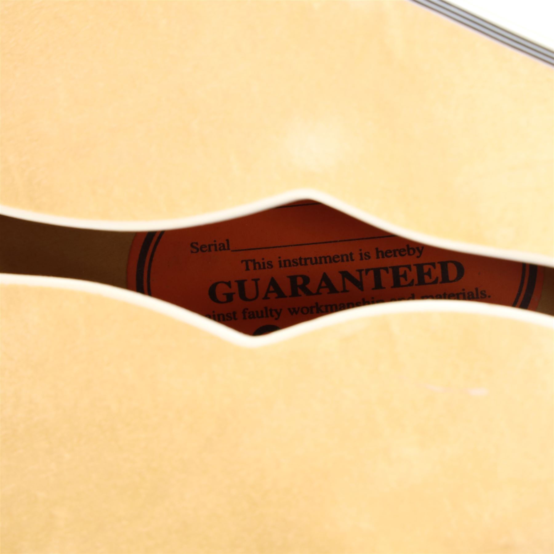 Epiphone by Gibson Sheraton semi-hollow electric guitar, serial no. S98081744 made in Korea c.1998, with natural blonde body, maple neck, fretboard with abalone and mother of pearl split block markers, with inlaid mother of pearl tree of life design and Epiphone logo to headstock, L109cm