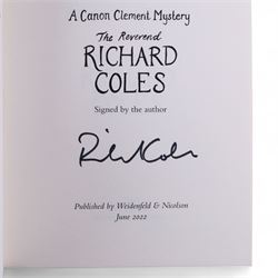 Eight first edition books, comprising signed Bob Mortimer 'And Away' autobiography, signed Richard Coles 'Murder Before Evensong' and six Richard Osman books, including 'The Thursday Murder Club' and 'The Last Devil To Die', with two Richard Osman signed bookplates