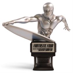 Bowen Designs Silver Surfer painted statue, together with a Kotobukiya Collection Marvel Studios Silver Surfer Fine Art Bust, both boxed
