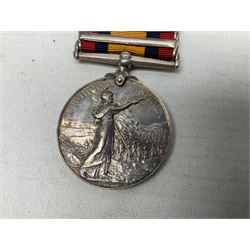 Queens South Africa Medal with five clasps for South Africa 1902/1901, Transvaal, Orange Free State and Cape Colony awarded to 4640 Pte. A. Farmer 1st Dgn. Gds. with ribbon and manuscript biographical details