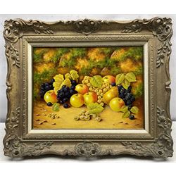 John F Smith (British 1934-): Still Life of Fruit, oil on board signed 30cm x 40cm
