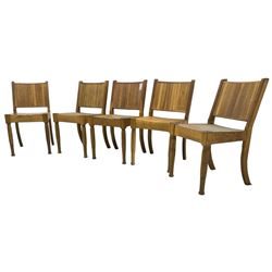 Set of five 20th century oak chairs, solid slatted back and seat, on turned supports 