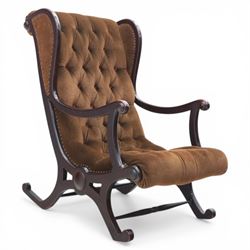 Late 20th century Regency style mahogany framed reading chair, the shaped and moulded fram...