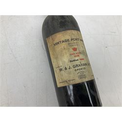 W & J Graham 1948 vintage port, bottled 1950, unknown contents and proof 