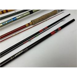 Quantity of fly and sea fishing rods and accessories, to include Shakespeare Boat 210 rod, Daiwa rod and others, and Guang Zhao FLD9000 course fishing reel, Beachmaster 7000FD, Rimfly II amd Penn Super Mariner, tackle etc
