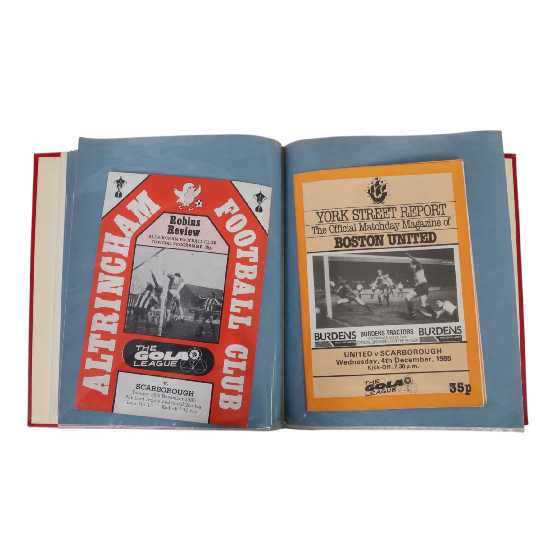 Comprehensive collection of approximately two-hundred Scarborough FC football programmes for the 1983/84, 1984/85,1985/86 and 1986/87 seasons, all filed within eight dedicated Scarborough FC red Home and Away binders 