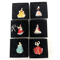  Collection of Royal Doulton figures comprising 'The Orange Lady', 'Grace' and 'Top o' the Hill' limited edition of 3,500 and a set of six Doulton Miniature Ladies, boxed (9)  
