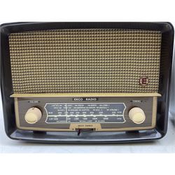 1950s Bush Type DAC 90A valve radio in brown Bakelite case, W29cm D19cm H22cm, two mid-century Ekco radios in Bakelite cases comprising Model U.195 and U.245, and further Pye Bakelite cased radio
